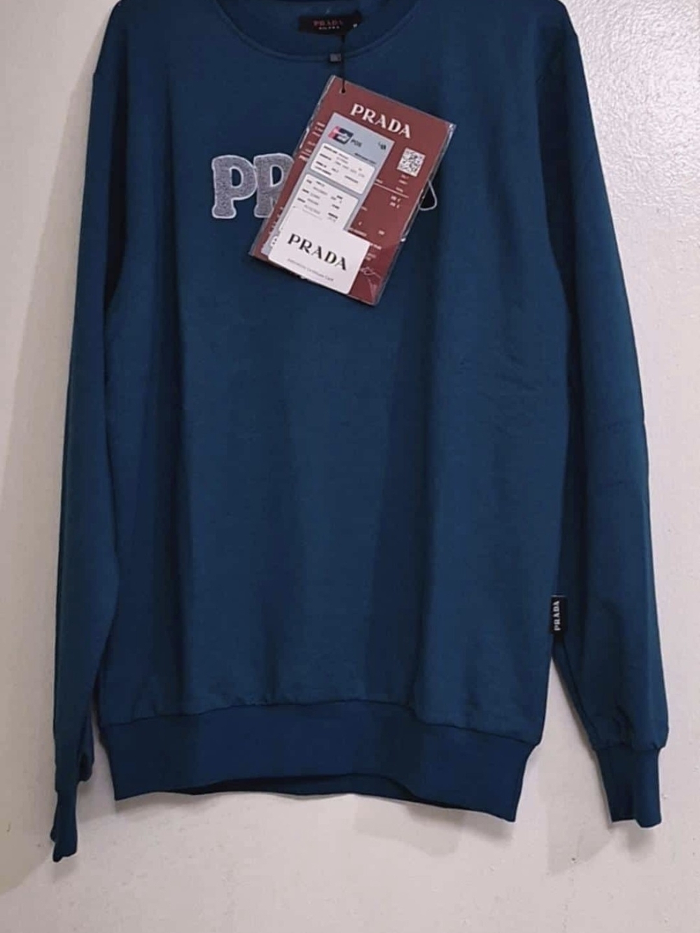 Prada Teal Blue Crewneck Sweatshirt with Contrasting Logo - Picture 2 of 2